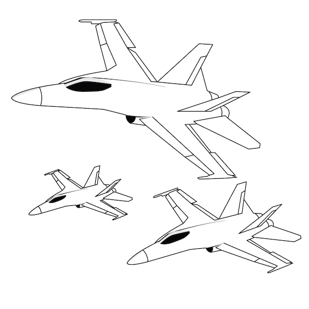 F18 jet da combattimento in bianco e nero disegno vettoriale