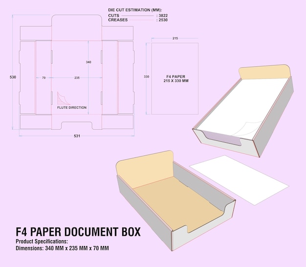 Vettore f4 paper dokument box - scatola fustellata - modello fustellato