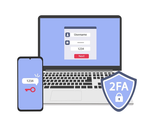 Fa authenticatie in twee stappen ontgrendelen via platte vectorillustratie mobiele telefoon