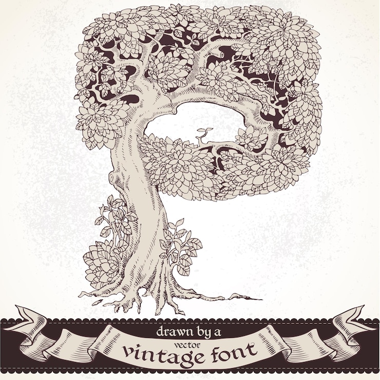 Vector fable forest hand drawn by a vintage font p