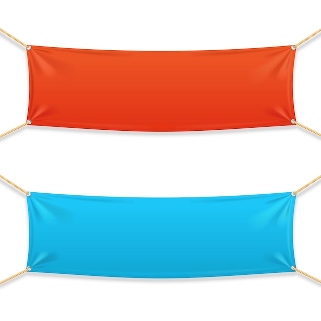 Vector fabric rectangular horizontal banner with ropes.