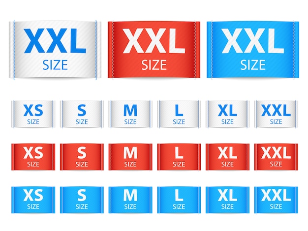 패브릭 리본 태그, 크기 컬렉션 의류 라벨