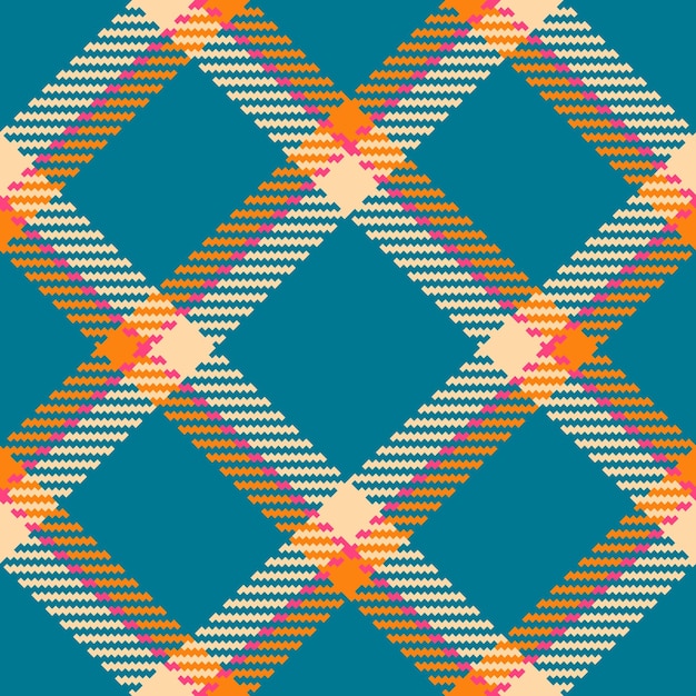 Ткань векторного фона картонной текстуры бесшовная с рисунком проверки текстильного тартана в циановых и оранжевых цветах