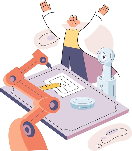 Fabricageproces bij productie-industrie Highprecision-apparatuur voert werk uit volgens tekening Engineer werkt met geautomatiseerde technologie Slimme fabricage-automatisering en -ontwikkeling