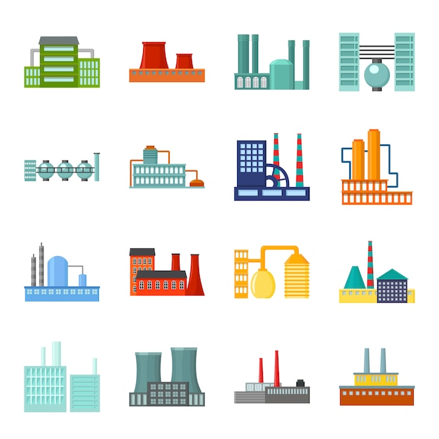 Fabriek cartoon vector icon set. vector illustratie van de bouw van de fabriek.