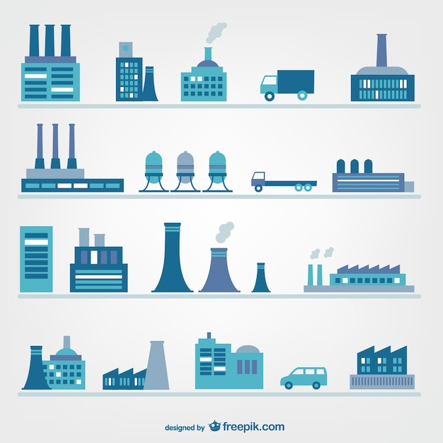 Vector fabrieken en industrie iconen