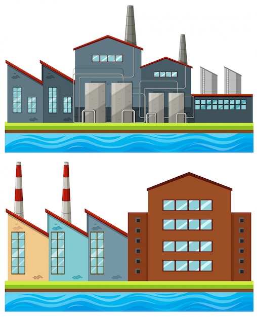 Fabrieksgebouwen met hoge schoorstenen