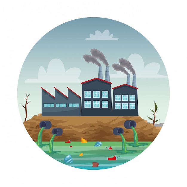 Fabrieksindustrie die de waterscène vervuilt