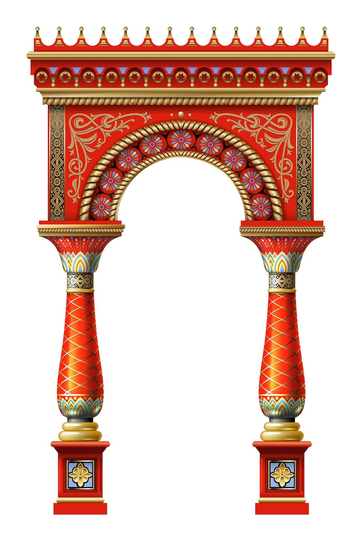 वेक्टर fabulous ancient arch facade in the east or the ancient russian style