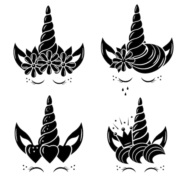 Vector fabulous unicorn pony decorated with black contour coloring vector isolated illustration in doodle style stencil