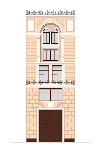 Vettore edificio di facciata architettura casa di un classico illustrazione vettoriale in design piatto