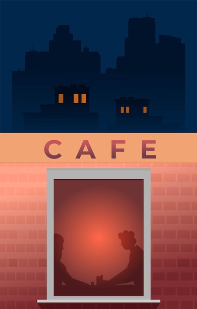 Facade of cafe flat vector Illustration