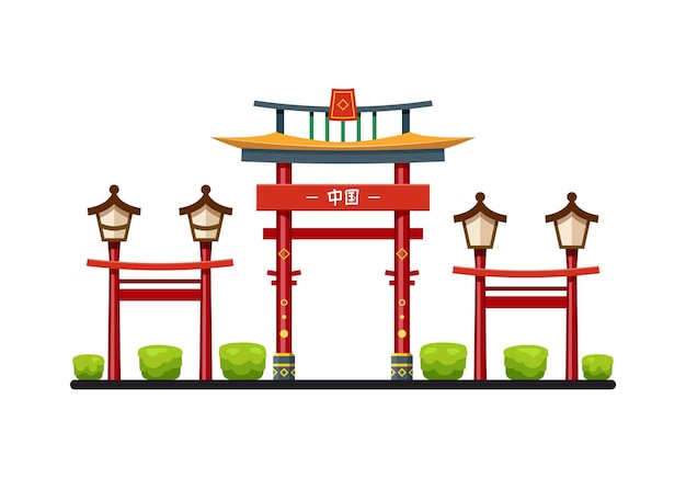 Vector facade of chinese entrance or wooden gate vector