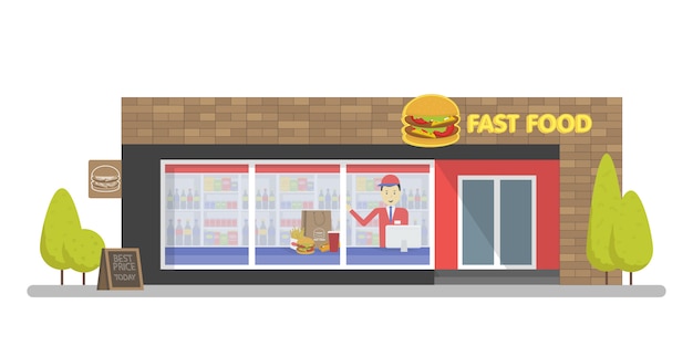 Facciata del ristorante fast food. concetto di modello per sito web, pubblicità e vendite