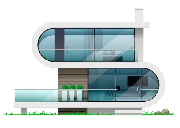 Vector facade of a modern futuristic house