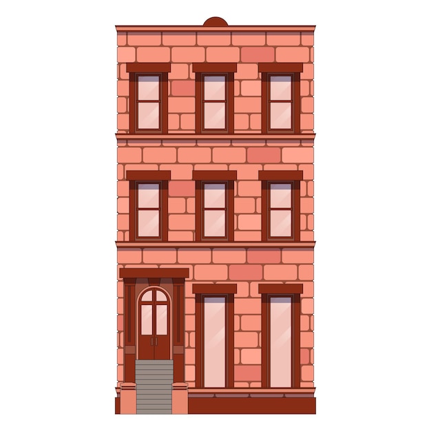 Vector facade of an old building, three-storey house, multi-storey, square windows, red brick color, vector