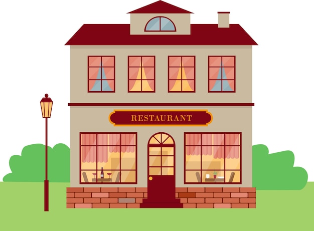 Facciata dell'edificio ristorante. illustrazione dettagliata dell'esterno del ristorante.