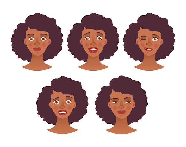 Vector face of african woman - set