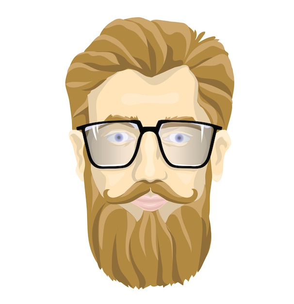 Vector the face of a bearded man with glasses. portrait illustration, isolated on white background.