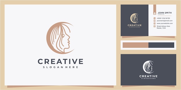 Face beauty with letter C logo design concept. face beauty hair women logo design and business card