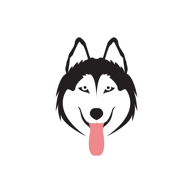 Faccia husky nero con linguetta logo design vettoriale simbolo grafico icona segno illustrazione creativa