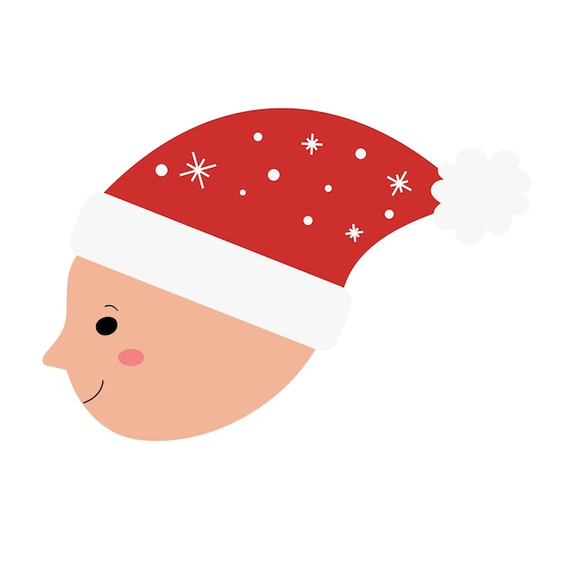 Vector face of a boy in a christmas hat in profile