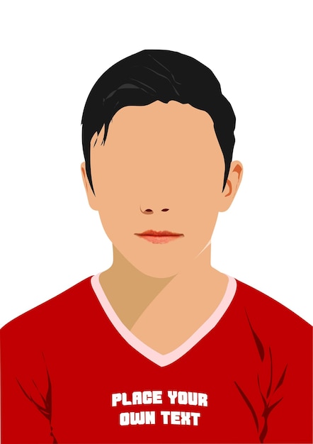 Vector face of boy with red tshirt with place for text on a white background