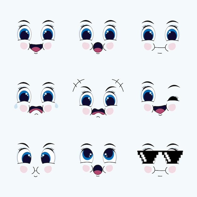 Vector face cartoon expression icons funny cartoon emoji