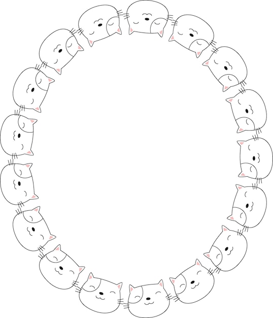 ベクトル ウェブサイト、ドキュメント、ポスターデザイン、印刷、アプリケーション用に手描きの顔猫ボーダーアイコン。