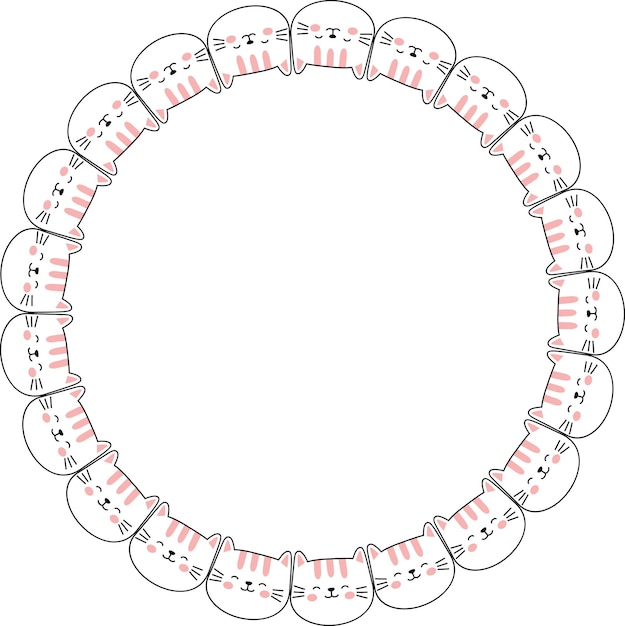 ウェブサイト、ドキュメント、ポスターデザイン、印刷、アプリケーション用に手描きの顔猫ボーダーアイコン。