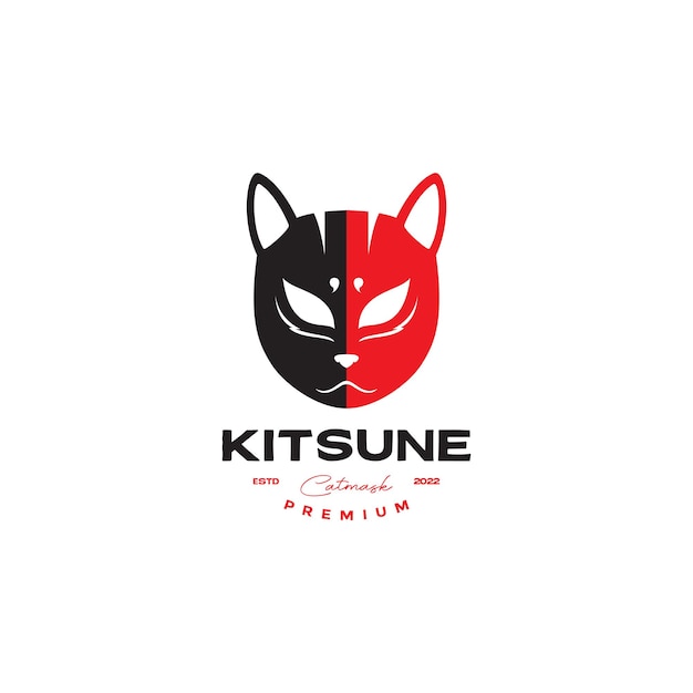 Disegno del logo vintage kitsune della maschera del gatto del viso