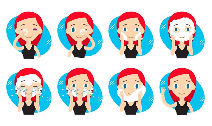 Vector face cleaning and care stepbystep actions set