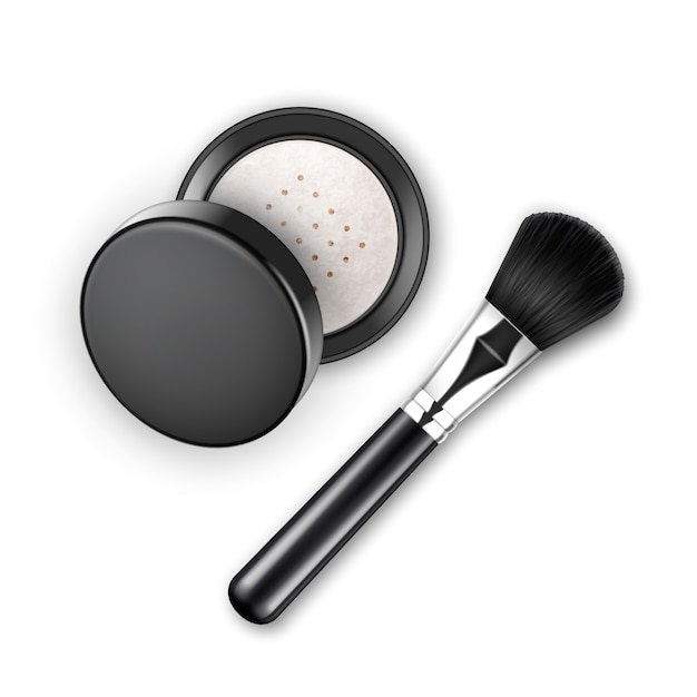 Vector face cosmetic make up powder in black round plastic case