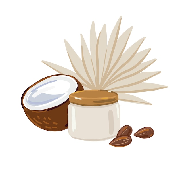 Face cream with coconut and almond oils Beauty product concept vector illustration