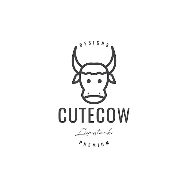 Face cute cow horn lines logo design