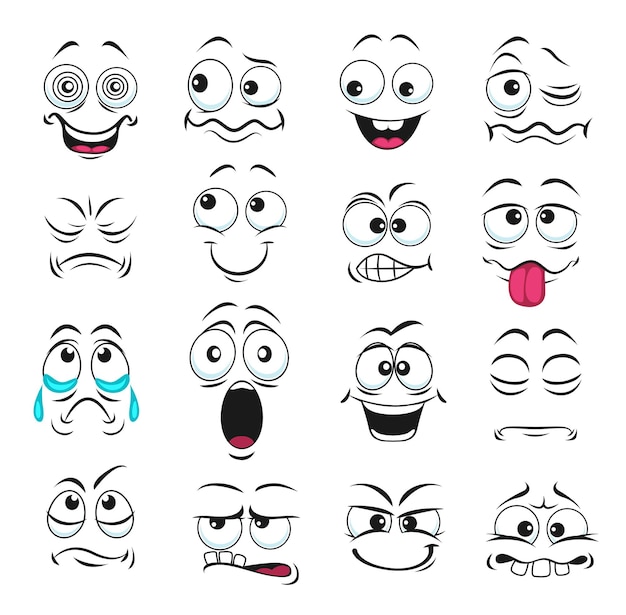 Premium Vector  Cute monster faces cartoon design with halloween emoticons  and emojis. funny demon, zombie or vampire, happy alien, cyclop and troll,  gremlin and ghost with crazy smiles and eyes, comic