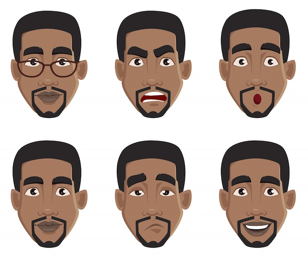 Vector face expressions of african american man