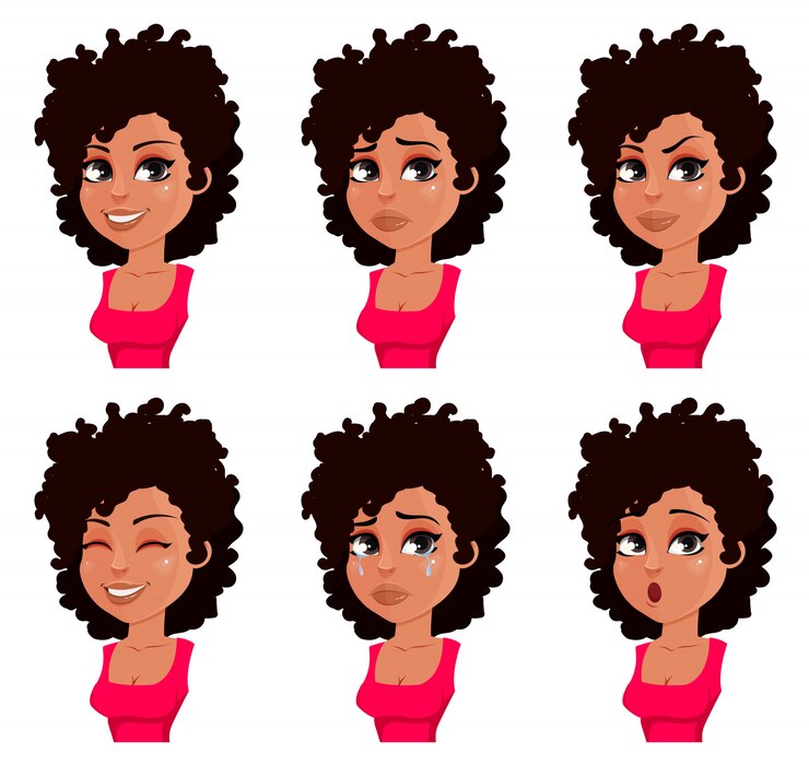 Vector face expressions of african american woman in red blouse