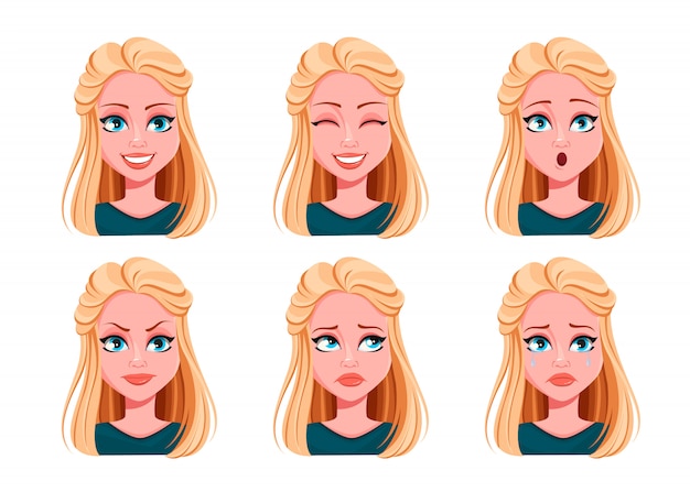 Vector face expressions of beautiful woman