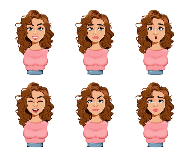 Vector face expressions of beautiful woman