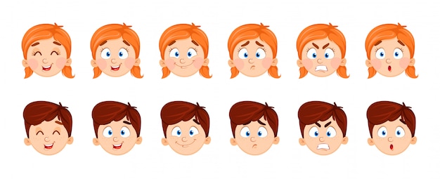 Vector face expressions of boy and girl