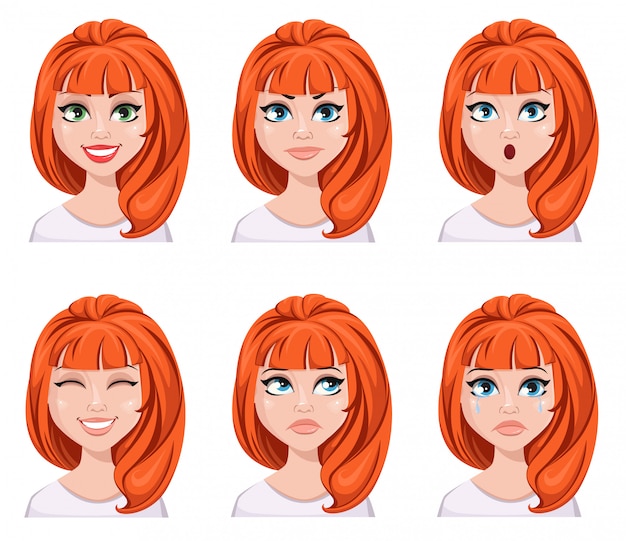 Face expressions of a redhead woman