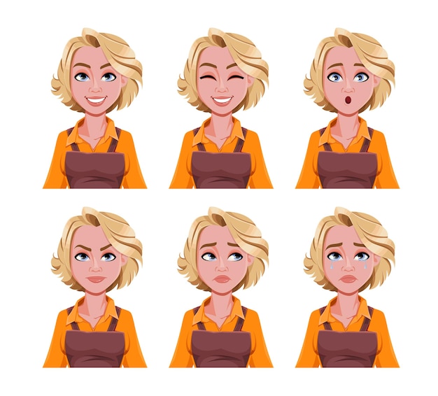 Vector face expressions of woman barista