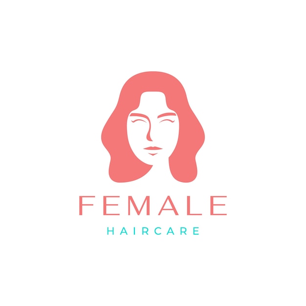 Vector face female feminine beauty long hair hair care face care minimalist modern isolated logo design vector