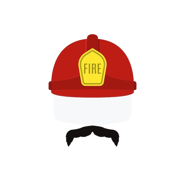 Vector face of fireman in red helmet and mustache