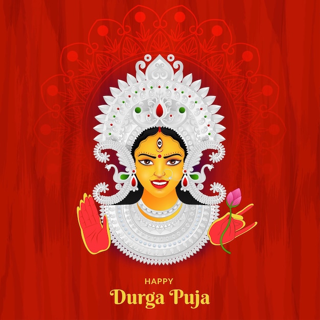 Vettore volto della dea durga happy, festival durga puja dussehra e navratri