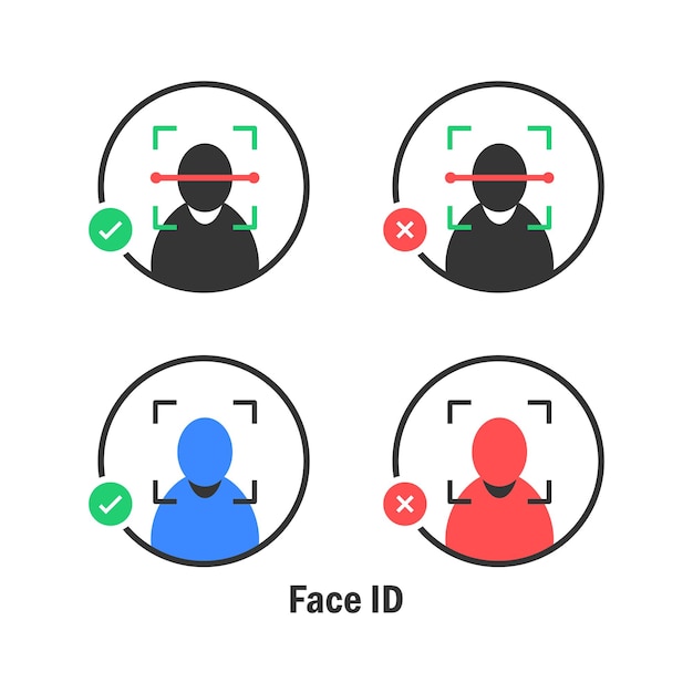 Vector face id line icon recognition checkmark recognize biometrics dna eyes iris frame scan