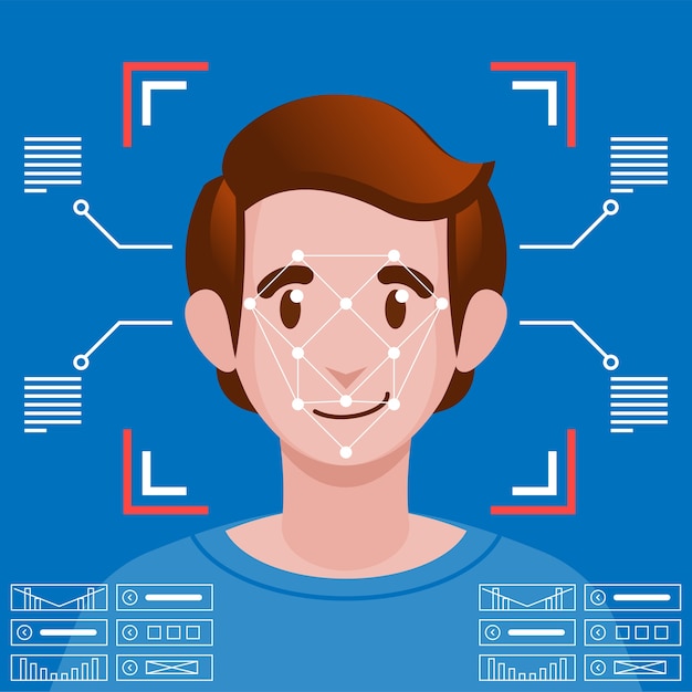 Face identification facial recognition system concept.