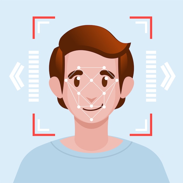 Face identification facial recognition system concept.