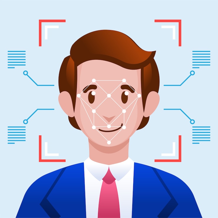 Vector face identification facial recognition system concept.